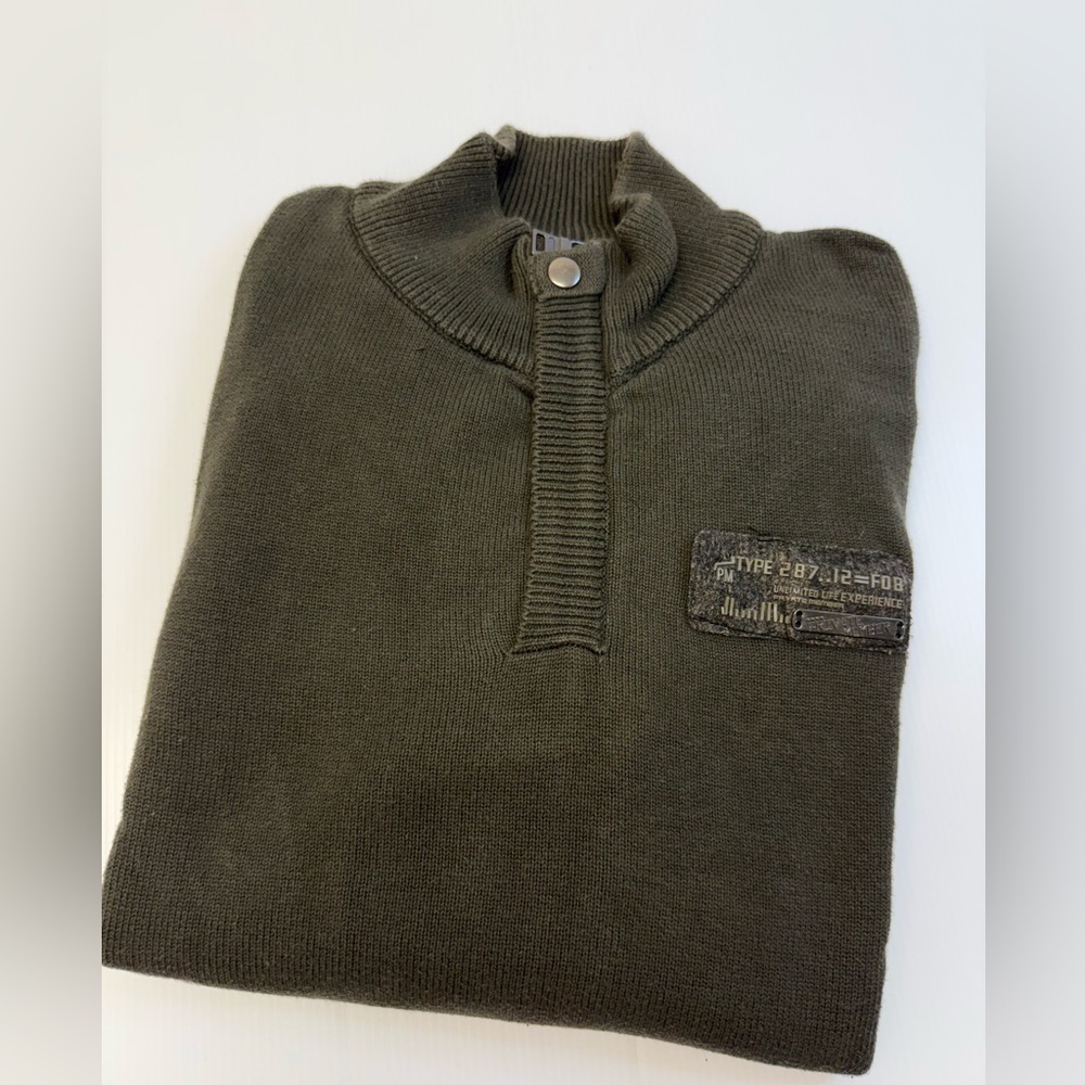 T297- Men's Olive Zip-Up Sweater